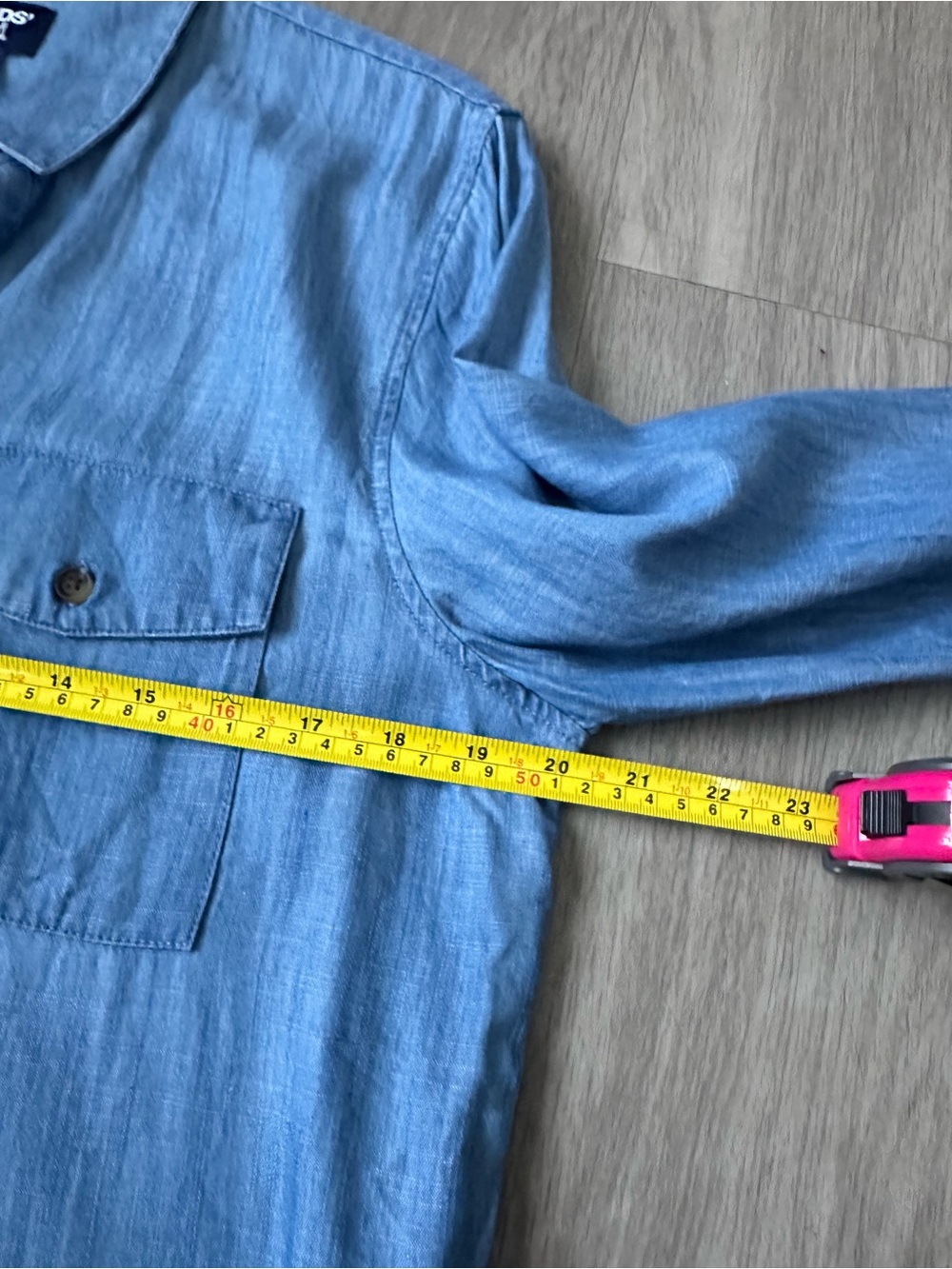 Lands’ End Chambray Lyocell Popover Top Utility Coastal Grandma - Picture 4 of 6